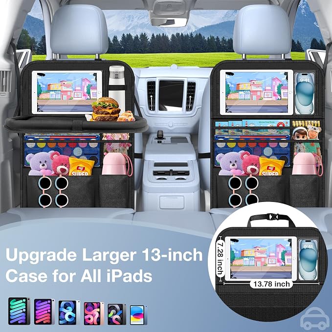 Car Backseat Organizer with Table Tray 9 Storage Pockets Backseat Car Organizer - Image 4