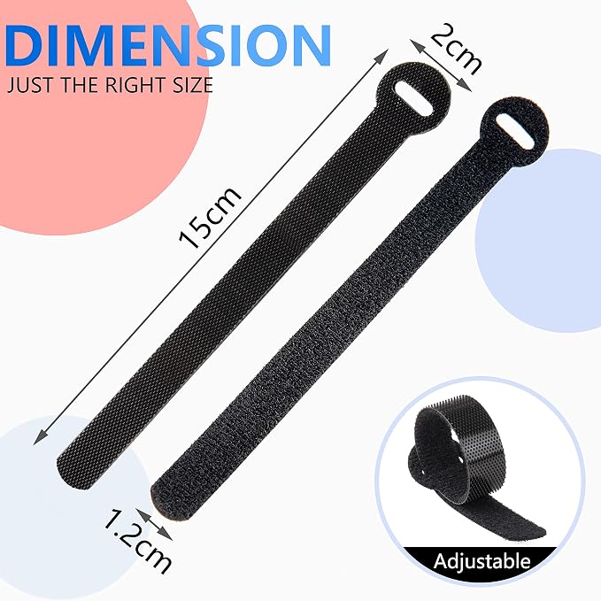60x Cable Management Ties, Cord Wraps Black 6 Inches, Reusable Tidy Wire Ties - Image 2