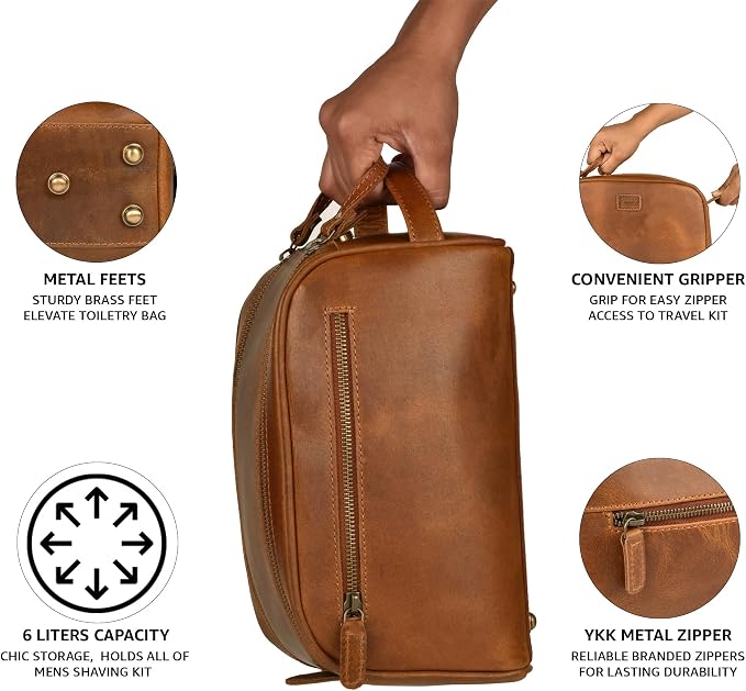LEATHER VILLAGE Premium Leather Toiletry Travel Pouch - Image 5