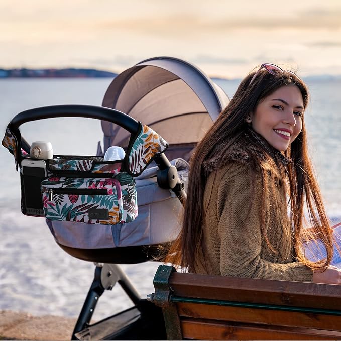 Momcozy Universal Stroller Organizer, 2 Insulated Cup Holders, Removable Zip - Image 7