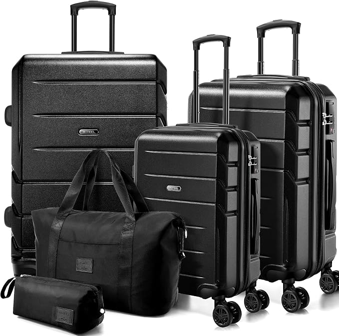 Hoteel Luggage Sets 5 Piece, ABS+PC Hard Shell Expandable Suitcases by HOTEEL
