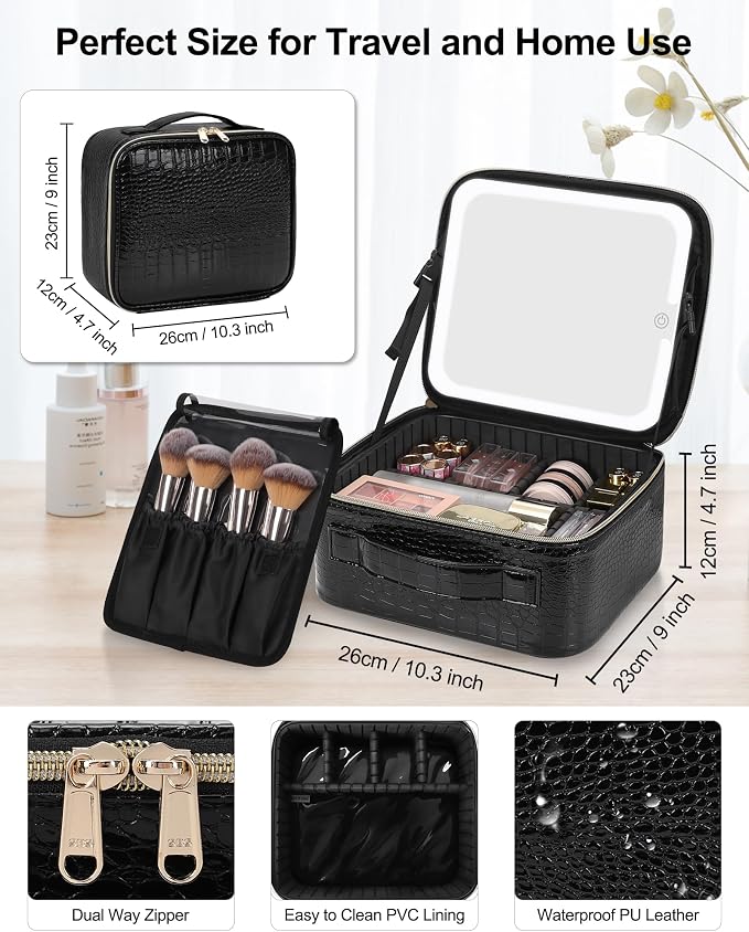 Chomeiu Makeup Bag with LED Mirror, Travel Makeup Case - Image 2