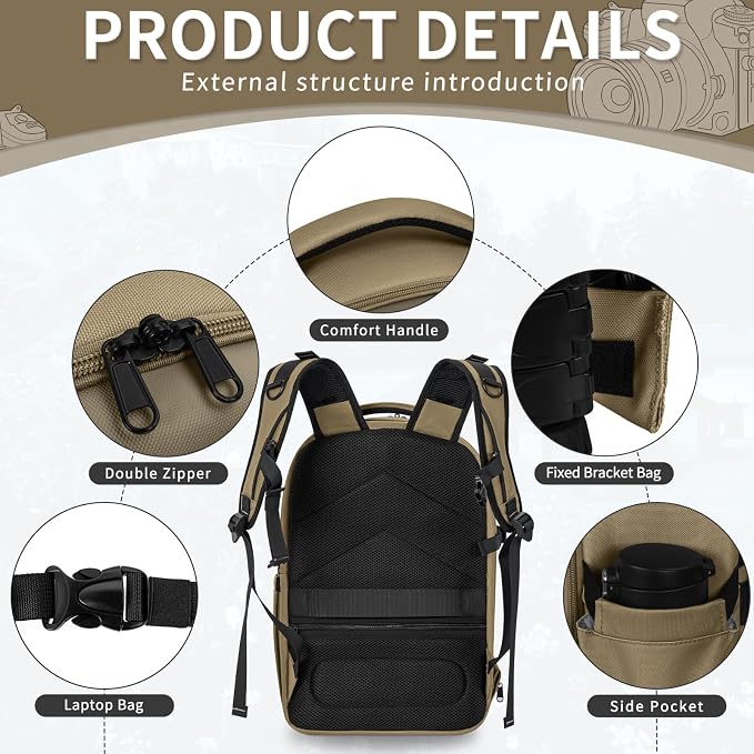TORIBIO Camera Backpack, Hardshell DSLR Photography Camera Bag, Waterproof Hard - Image 8