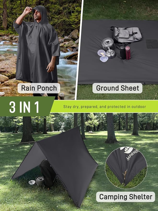 SaphiRose Extra Thick Hooded Rain Poncho Double Layer Waterproof Raincoat Jacket - Image 2