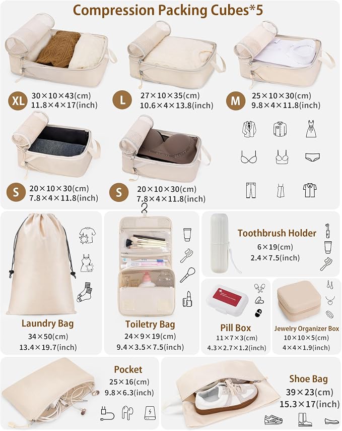 Compression Packing Cubes 12 Set, Suitcase Organizers, Extendable Packing Cubes - Image 2