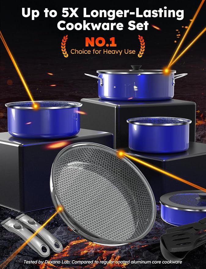 Pro DUXANO 12PC Nonstick Pots and Pans Set&Hybrid 3-Ply Stainless Steel Skillet - Image 2