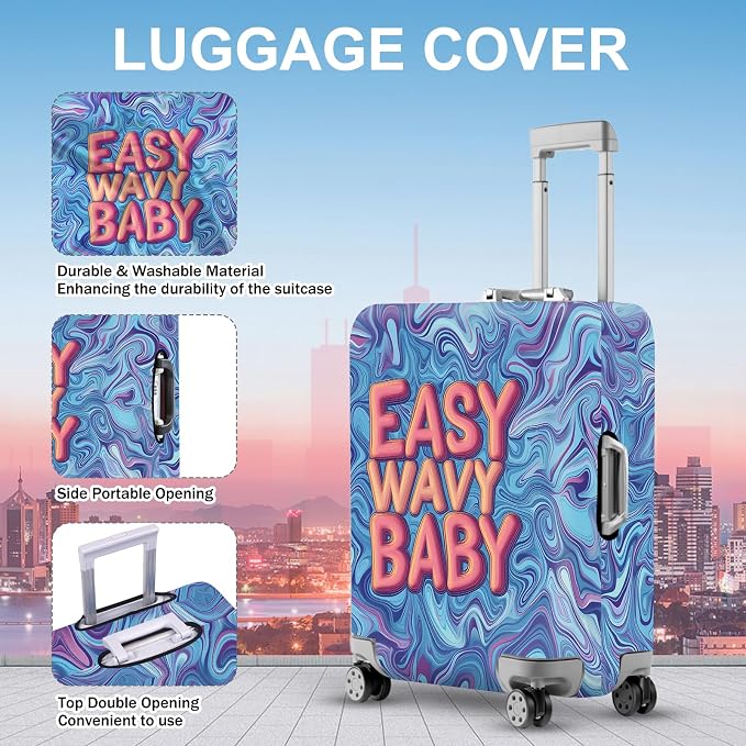 ANNA QUEEN Funny Psychedelic Wavy Luggage Cover, Colorful Suitcase Protector - Image 3