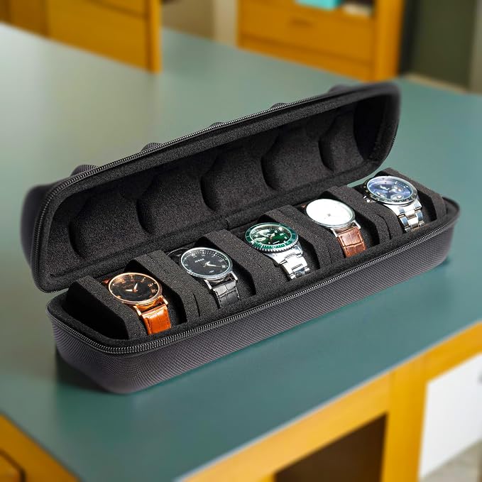 Hard Watch Travel Case, 5 slot Watch Roll Case Storage and Organizer - Image 2