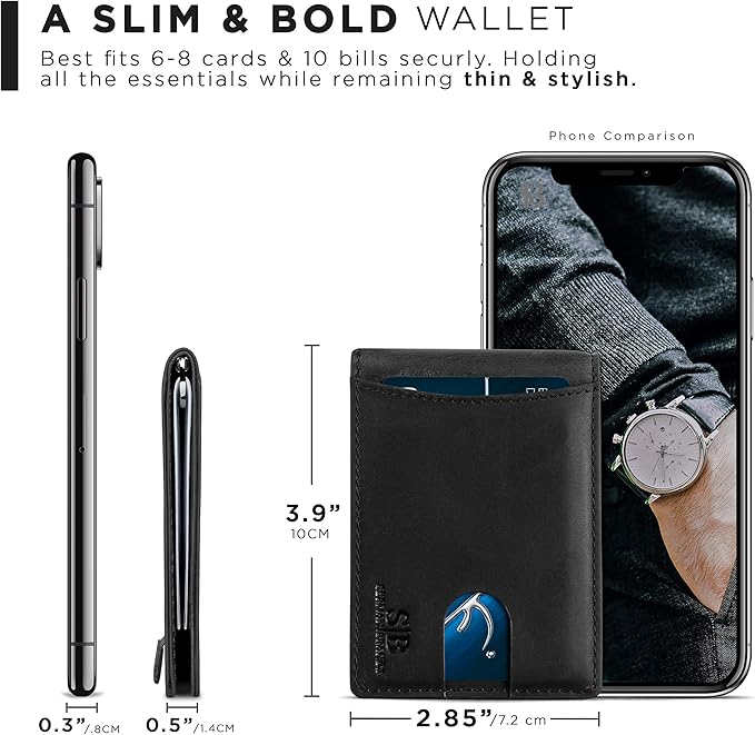 SERMAN BRANDS RFID Blocking Slim Bifold Genuine Leather Minimalist Front Pocket - Image 6