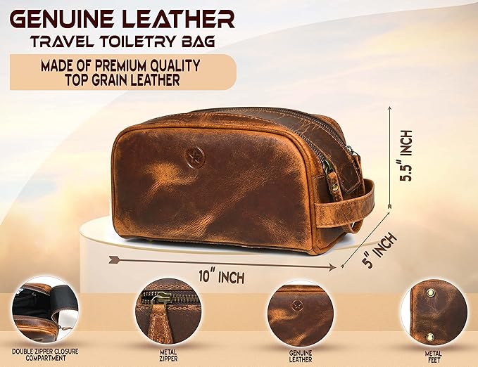 10" Premium Leather Toiletry Travel Pouch - Image 4