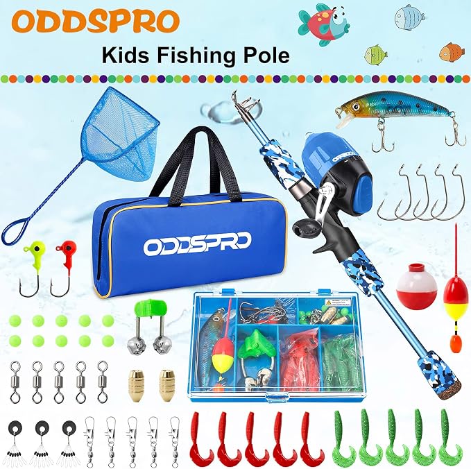 ODDSPRO Kids Fishing Pole Pink, Portable Telescopic Fishing Rod and Reel Combo - Image 2