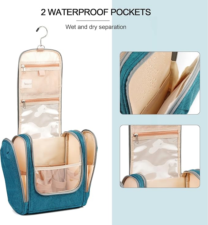 Hanging Travel Toiletry Bag for Women and Men, 6 Organizer Compartments - Image 4