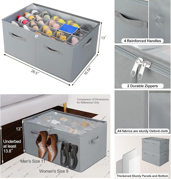 Shoe Organizer for Closet 2 Pack, Foldable Shoe Box - Image 2