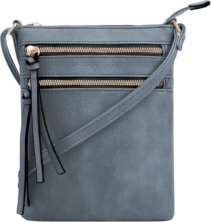 DELUXITY | Crossbody Purse Bag | Functional Multi Pocket Double Zipper Purse | by Deluxity