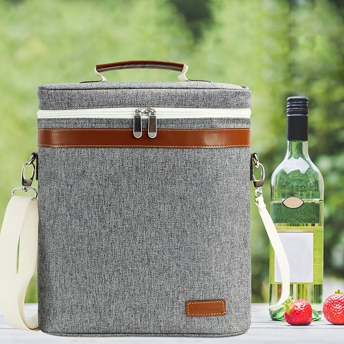 3 Bottle Insulated Wine Tote Carrier Bag, Portable Travel Padded Wine Cooler - Image 5