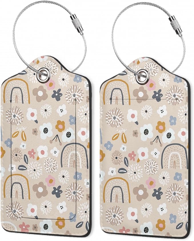 2Pcs Luggage Tag for Suitcase Boho Flowers Rainbow Cute Suitcase Tag by Gearsly