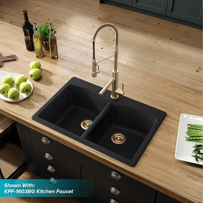 KRAUS Forteza 33-inch Drop in/Undermount 50/50 Double Bowl Granite Kitchen Sink - Image 4