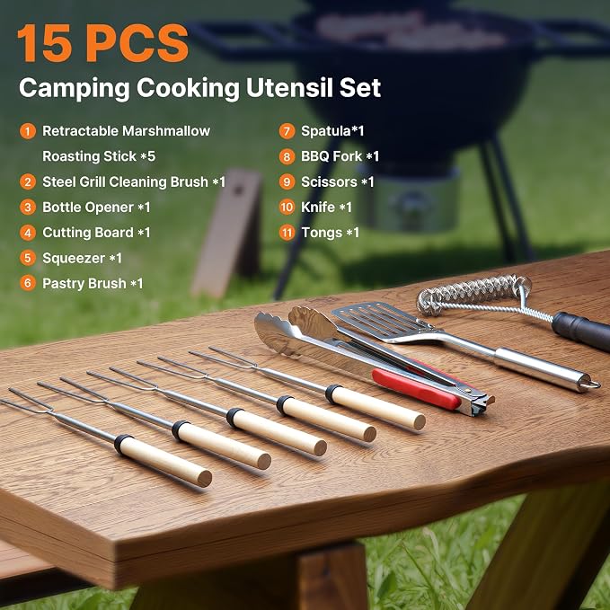 Camping Cooking Utensils Set Grilling Cookware Camp Kitchen Rotating - Image 2