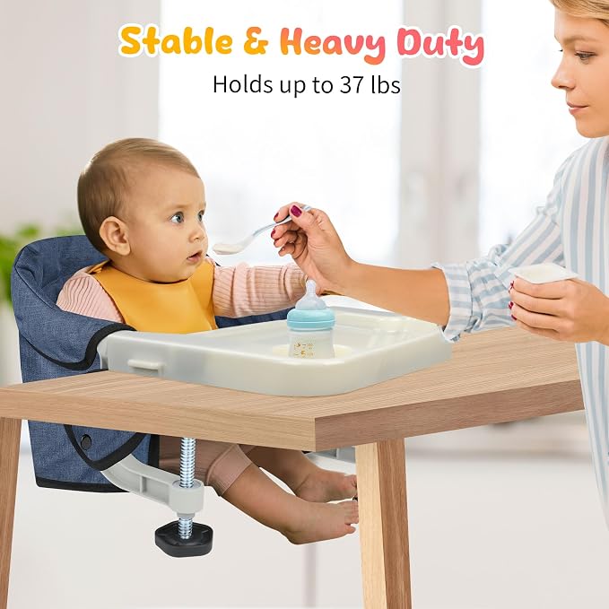 Hook On High Chair with Removable Dining Tray, Folding Portable Clip on Table - Image 4