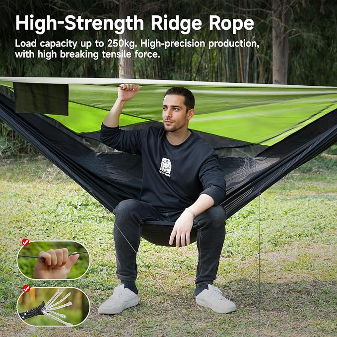 Camping Hammock with Mosquito Net and Sunshade, Backpacking Hammock with Ridge - Image 4