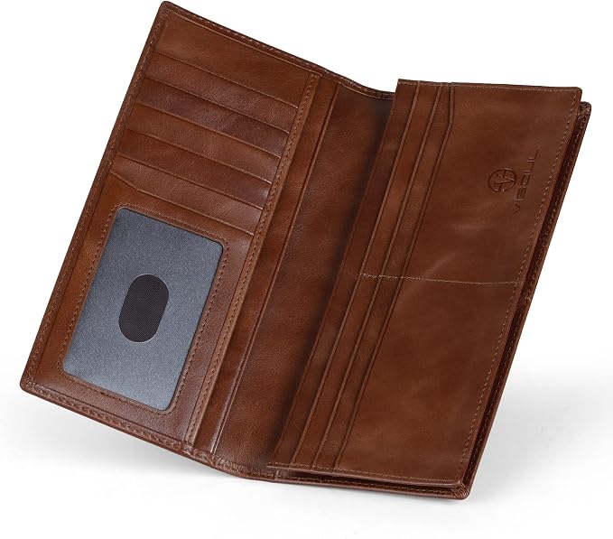 VISOUL Mens Checkbook Leather Wallets Long Bifold Wallets - Image 2
