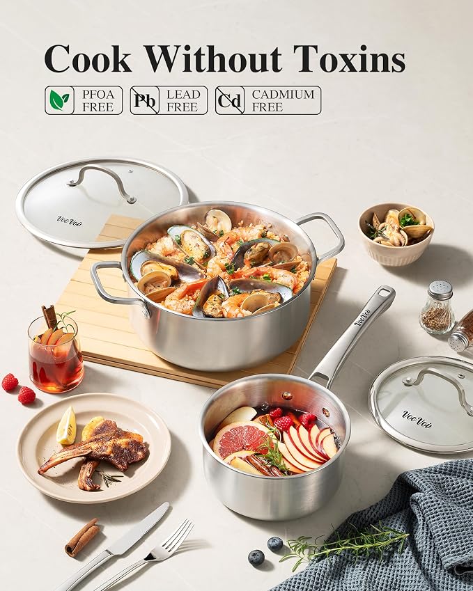 Stainless Steel Cookware Set, Tir-Ply Pots and Pans Set, PFOA Free, Frying Pans - Image 2