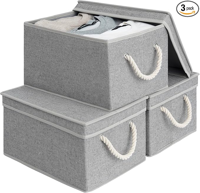 StorageWorks Storage Bins with Lids, Decorative Storage Boxes with Lid and Soft by StorageWorks