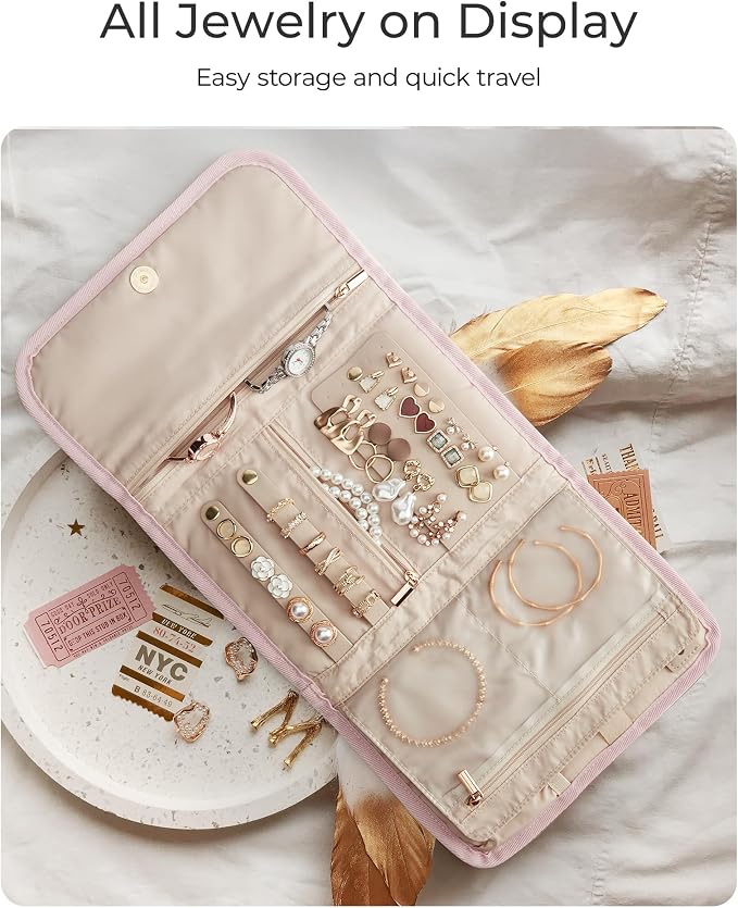 BAGSMART Travel Jewelry Organizer Case, Foldable Jewelry Roll - Image 2