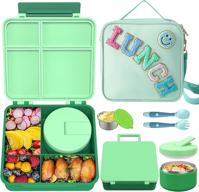 Kids Bento Lunch Box with 8oz Soup Thermo, Kids Leakproof Lunch Food Containers by Aimsnk