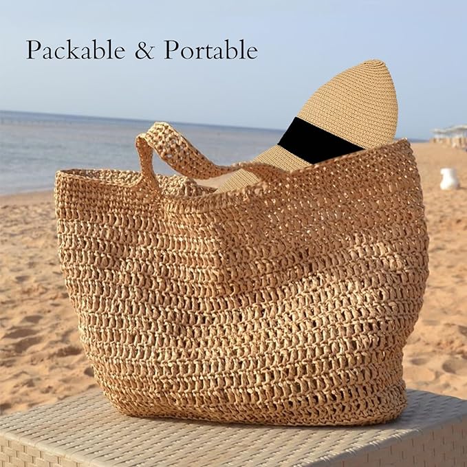 Surblue Straw Summer Hat Women's Floppy Sun Hat Wide Brim Beach Bow Hat - Image 4