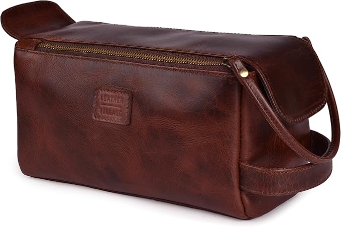 LEATHER VILLAGE Premium Leather Travel Toiletry Bag - Image 2
