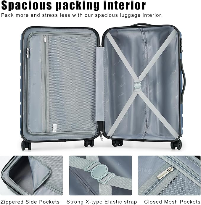 Coolife Luggage Suitcase Carry-on Spinner TSA Lock USB Port Expandable - Image 5