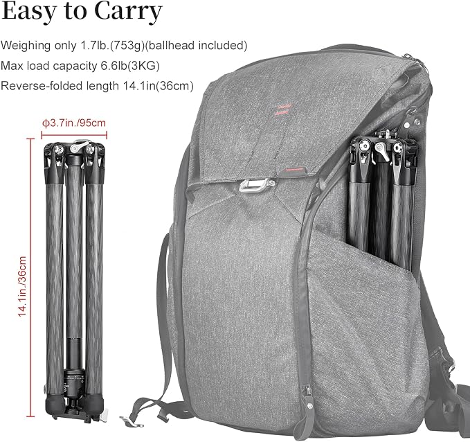 TT2340CE 4-Sections Carbon Fiber Travel Tripod - Image 2