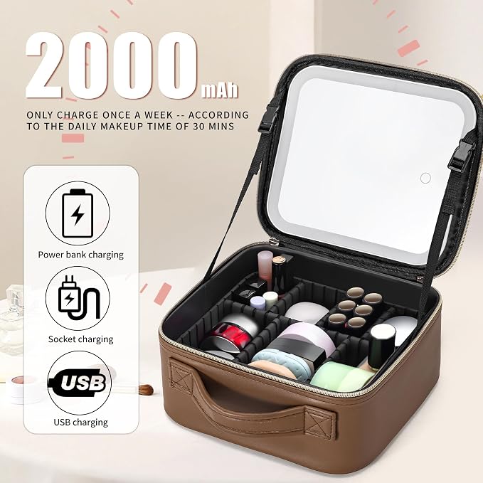 Travel Makeup Bag with LED Mirror – Waterproof Cosmetic Train Case with - Image 5