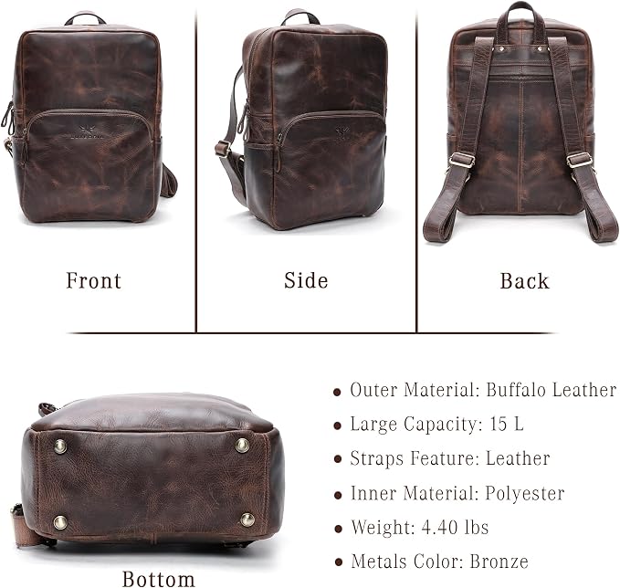 Handmade Leather Backpack for Men and Women, 15.6 Inch Laptop Bag, Genuine - Image 6
