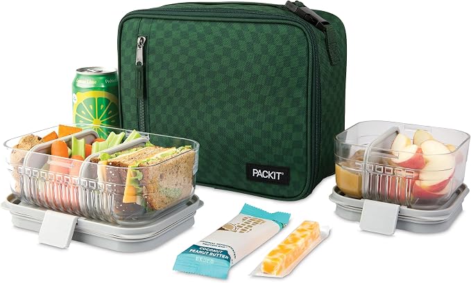 PackIt Freezable Classic Lunch Box, Checker Wave Olive, Built - Image 5