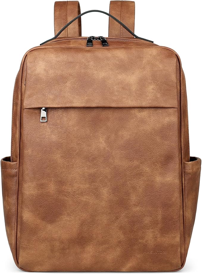 MASINTOR 15.6 inch PU Leather Laptop Backpack Purse - Image 8