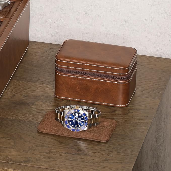 ROTHWELL 2 Watch Travel Case for Men | Compact PU Leather Protective Box - Image 3