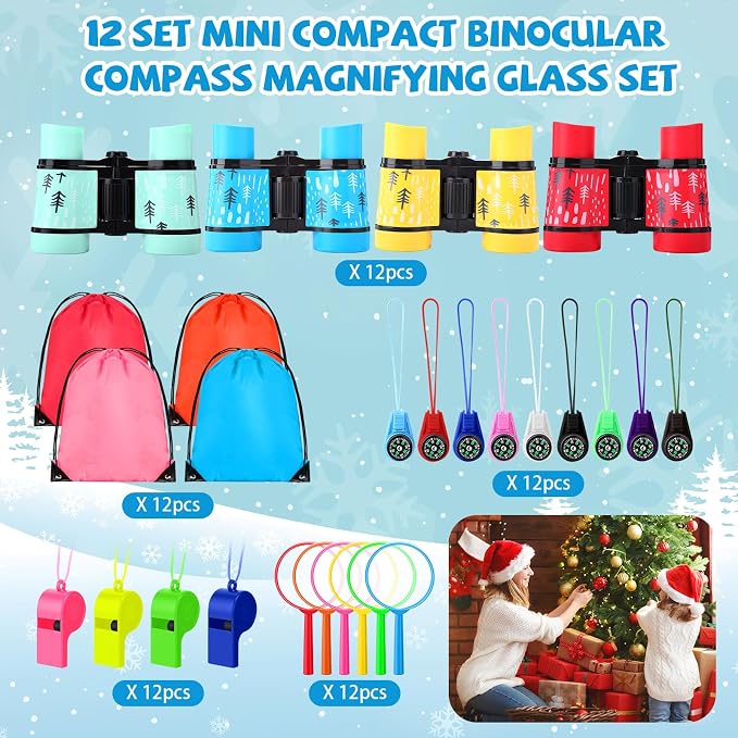 12 Set Binocular Compass Magnifying Glass Set Christmas Birthday Gift Small - Image 4