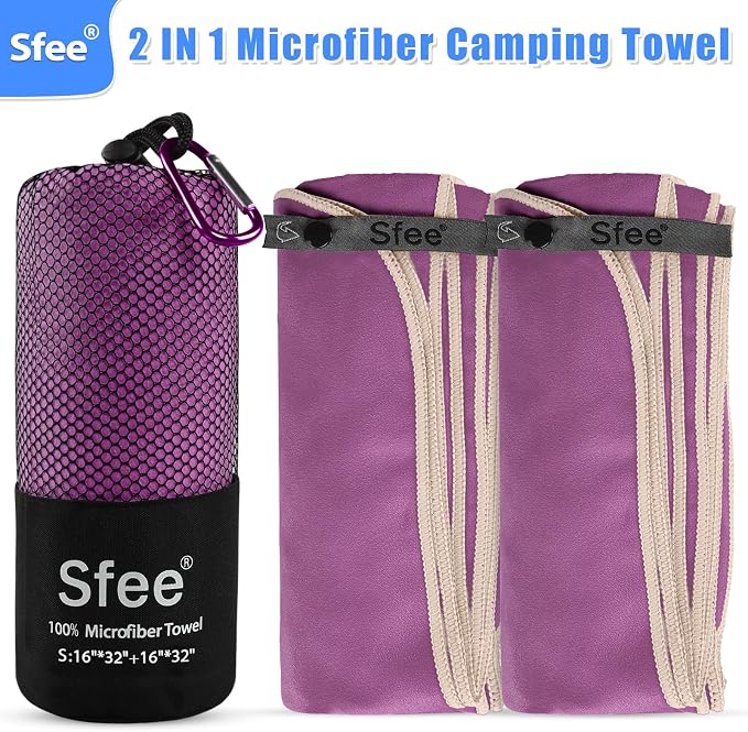 Sfee 2 Pack Microfiber Travel Towel, Quick Dry Towel Camping Beach Towel Super - Image 6
