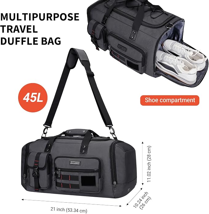 WITZMAN Travel Duffel Bags for Men Large Carry On Weekender Overnight Bag 3 in - Image 7