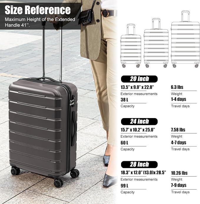 Coolife Luggage Suitcase Carry-on Spinner TSA Lock USB Port Expandable - Image 7