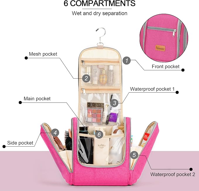 Extra Large Toiletry Bag for Women and Men, 6 Organizer Compartments, Holds - Image 2