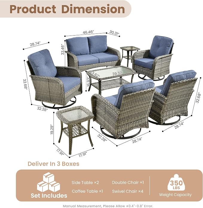 HOOOWOOO Patio Furniture Set, 8 Pieces Outdoor Conversation Set, All Weather - Image 7