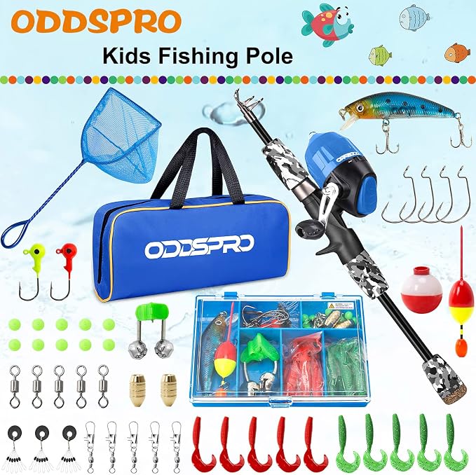ODDSPRO Kids Fishing Pole Pink, Portable Telescopic Fishing Rod and Reel Combo - Image 2