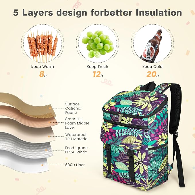 Cooler Backpack Soft Insulated Leak Proof 30 Cans Insulated Backpack Cooler - Image 5