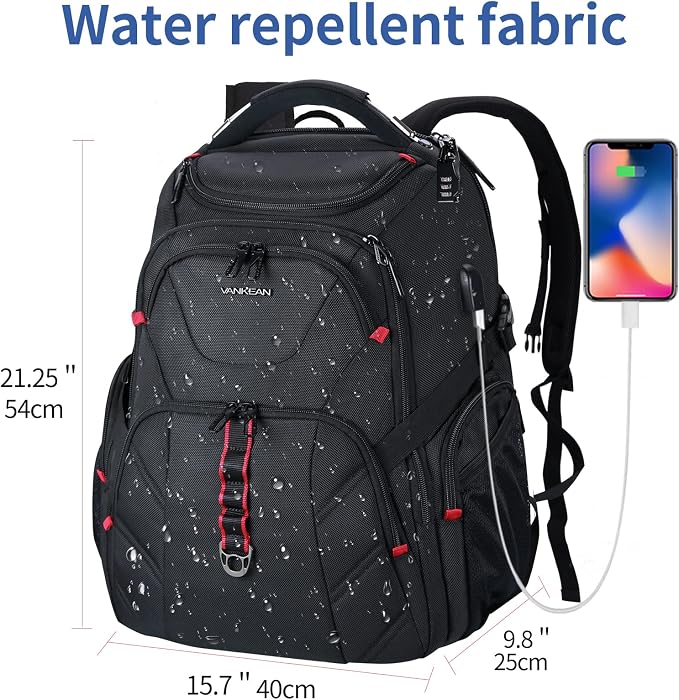 VANKEAN 17.3'' Travel Laptop Backpack TSA Friendly, Water Resistant Anti Theft - Image 2