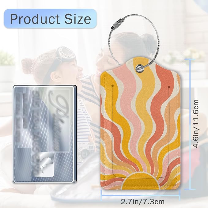 Retro Boho Rainbow Luggage Tags, 2 Pack Sunrise Luggage Tag, Leather Privacy - Image 2