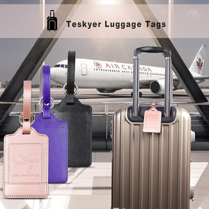 Teskyer Luggage Tags, 3 Pack Premium PU Leather Luggage Tags Privacy Protection - Image 2