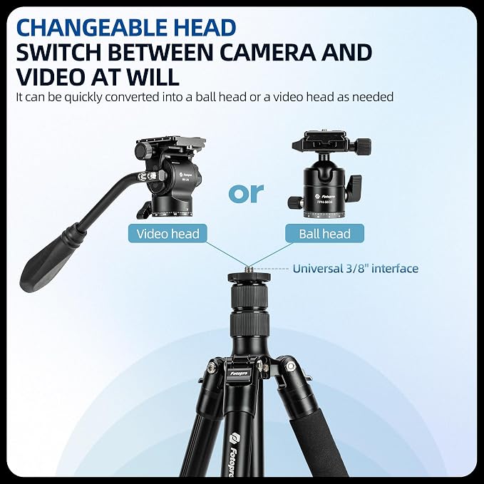 Fotopro 73" Camera Tripod, Aluminum Compact Travel Tripod and Monopod - Image 6